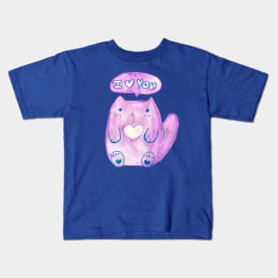 I Heart You Pink Watercolor Cat Kids T-Shirt